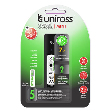 Uniross Mini Charger + 2 AA 1000 Series Rechargeable Cells