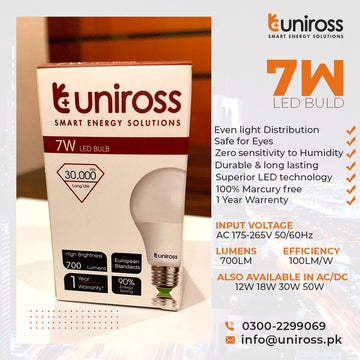 Uniross 7w LED Bulb ( White ) E27 / B22 Holder