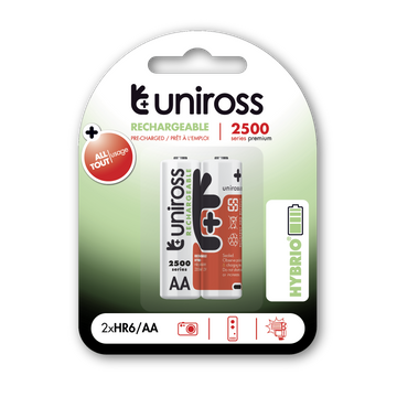 Uniross AA 2500 Series Ready to use Rechargeable Battery Cell ( 2 Batteries )