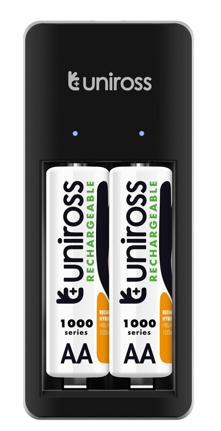 Uniross Mini Charger + 2 AA 1000 Series Rechargeable Cells