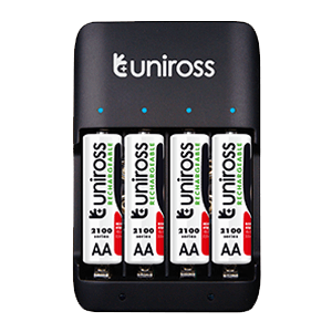 Uniross Compact Charger + 4 AA 2100 Series Rechargeable Batteries