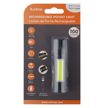 Uniross Rechargeable Pocket Light – 100LM