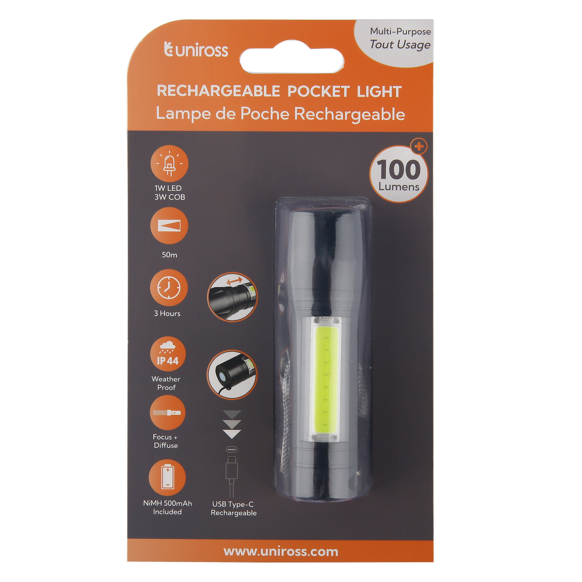 Uniross Rechargeable Pocket Light 100LM