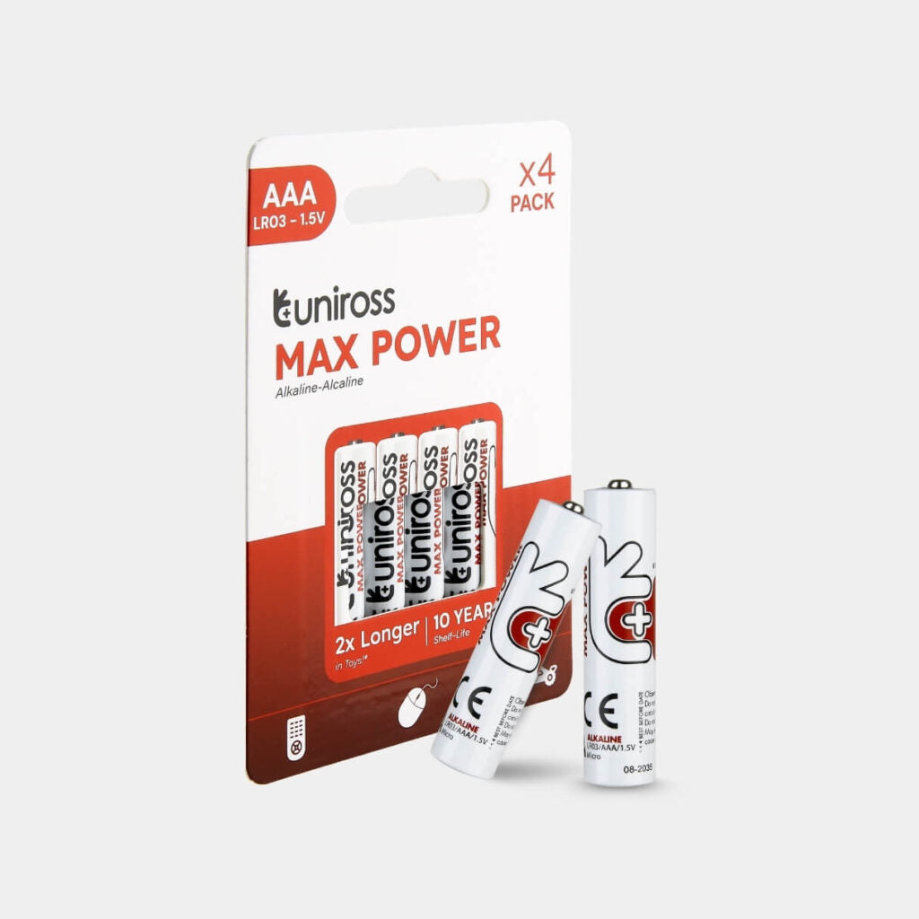 Uniross AAA Max Power Alkaline Battery Cells ( 4 Batteries )