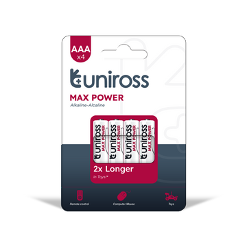 Uniross AAA Max Power Alkaline Battery Cells ( 4 Batteries )