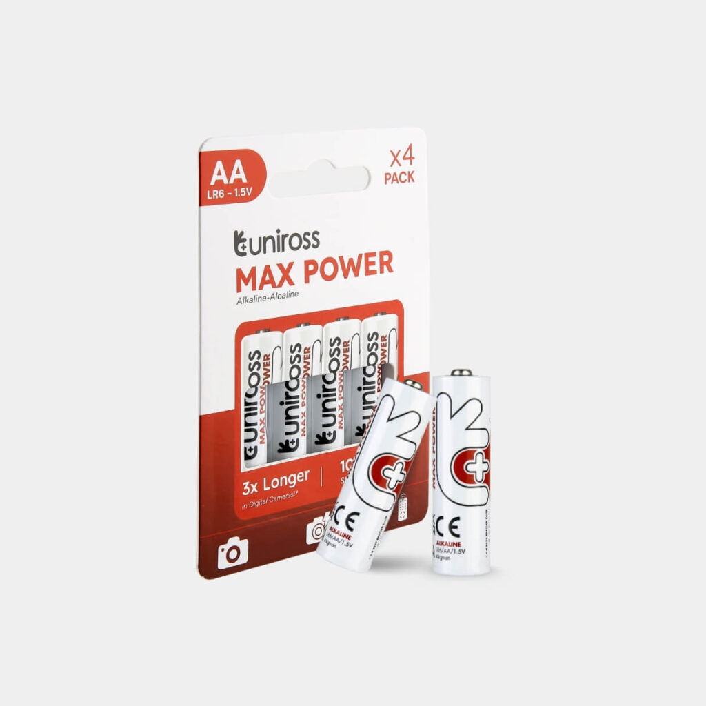 Uniross AA Max Power Alkaline Battery Cells ( 4 Batteries )