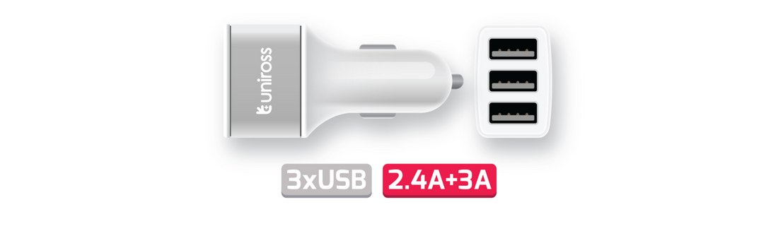 Uniross USB Car Charger 3 USB / QC 3.0 ( Quick Charge 3.0 ) + 2.4 A