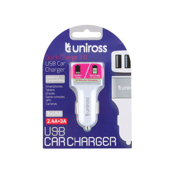 Uniross USB Car Charger 3 USB / QC 3.0 ( Quick Charge 3.0 ) + 2.4 A