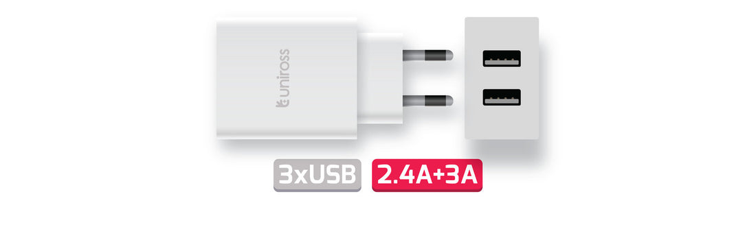 Uniross 2 USB Wall Charger QC 3.0 ( Quick Charging ) + 1 A