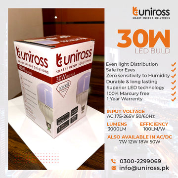 Uniross 30w LED Bulb ( White ) E27 / B22 Holder
