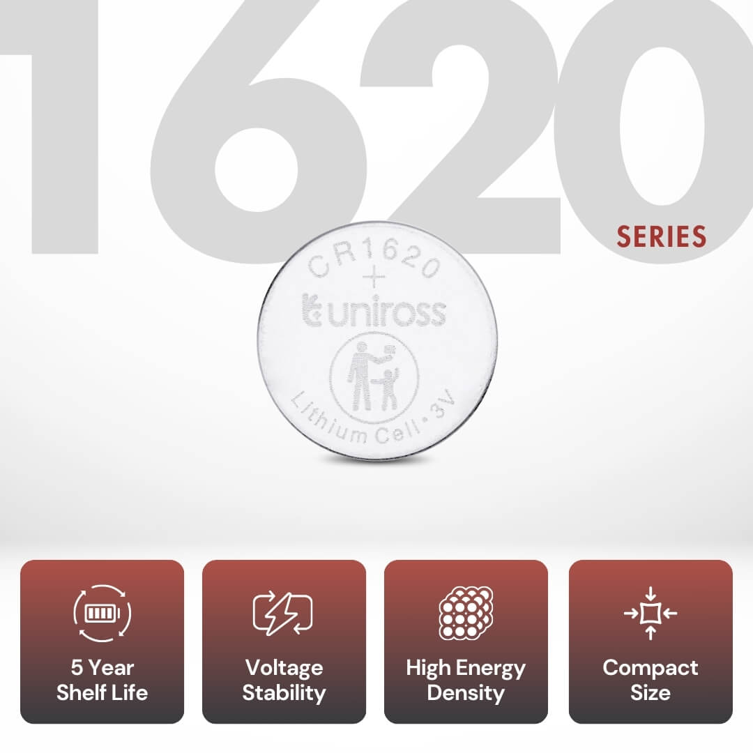 Uniross CR 1620 Coin Cell 3v Lithium Battery - Pack of x 5