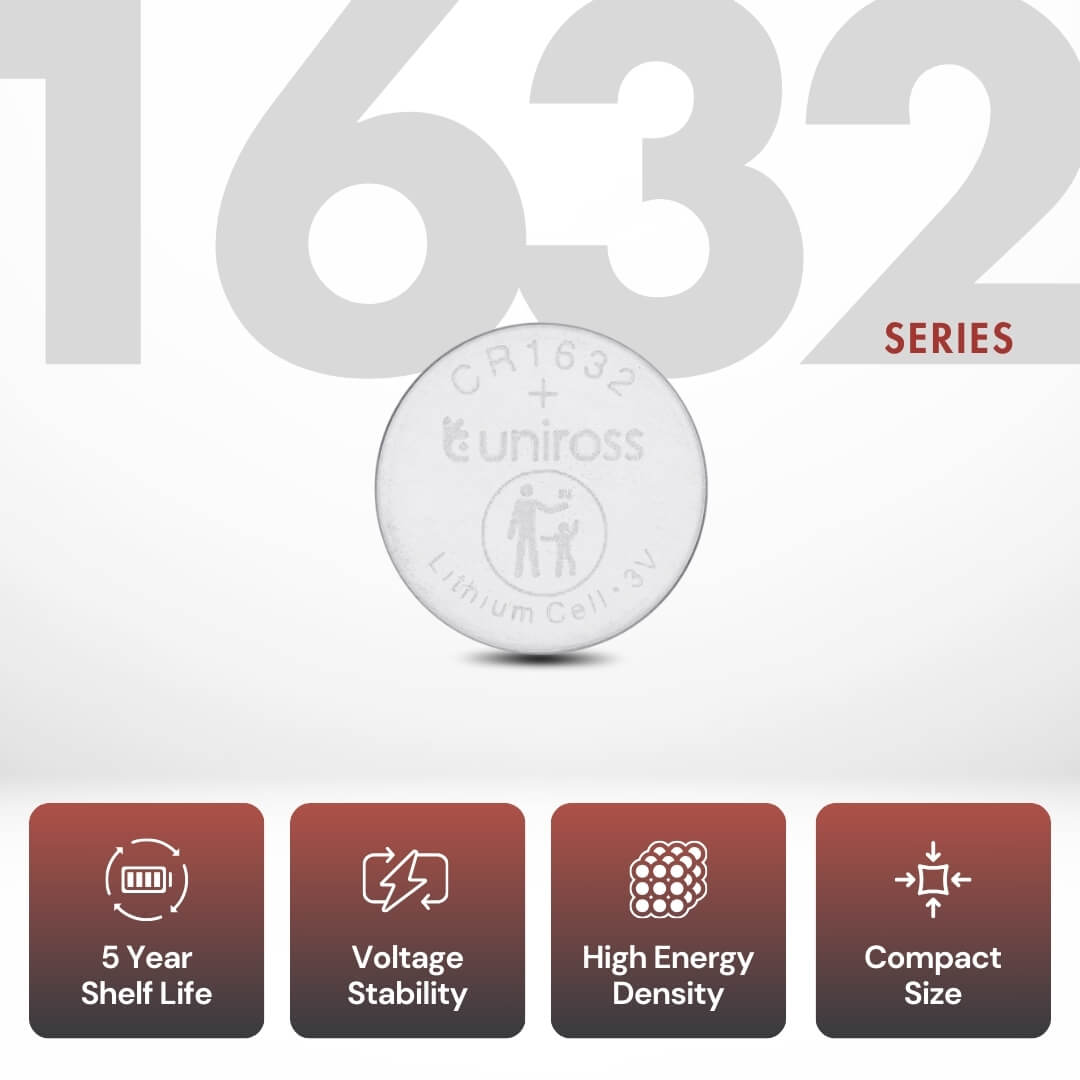 Uniross CR 1632 Coin Cell 3v Lithium Battery - Pack of x 5