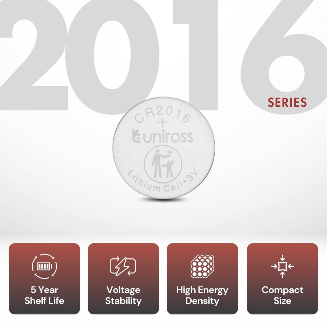 Uniross CR2016 Coin Cell 3v Lithium Battery - Pack of x 5