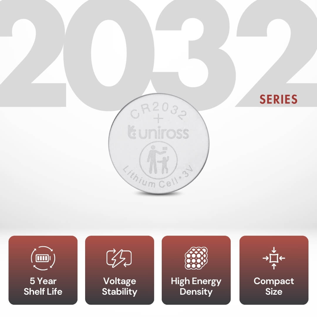 Uniross CR2032 Coin Cell 3v Lithium Battery - Pack of x 5