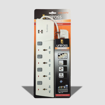 Uniross Extension Wire UTS-547U ( 4 Sockets with Individual On/Off Switch + 2 USB A PORTS ) 2.4A 3 M Cable