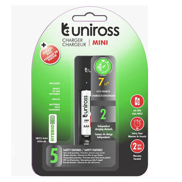 Uniross Mini Charger + 2 AAA 600 Series Rechargeable Cells